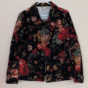 Appleseed's Floral Women's Jacket Jean Denim Long Sleeve Button - Size M